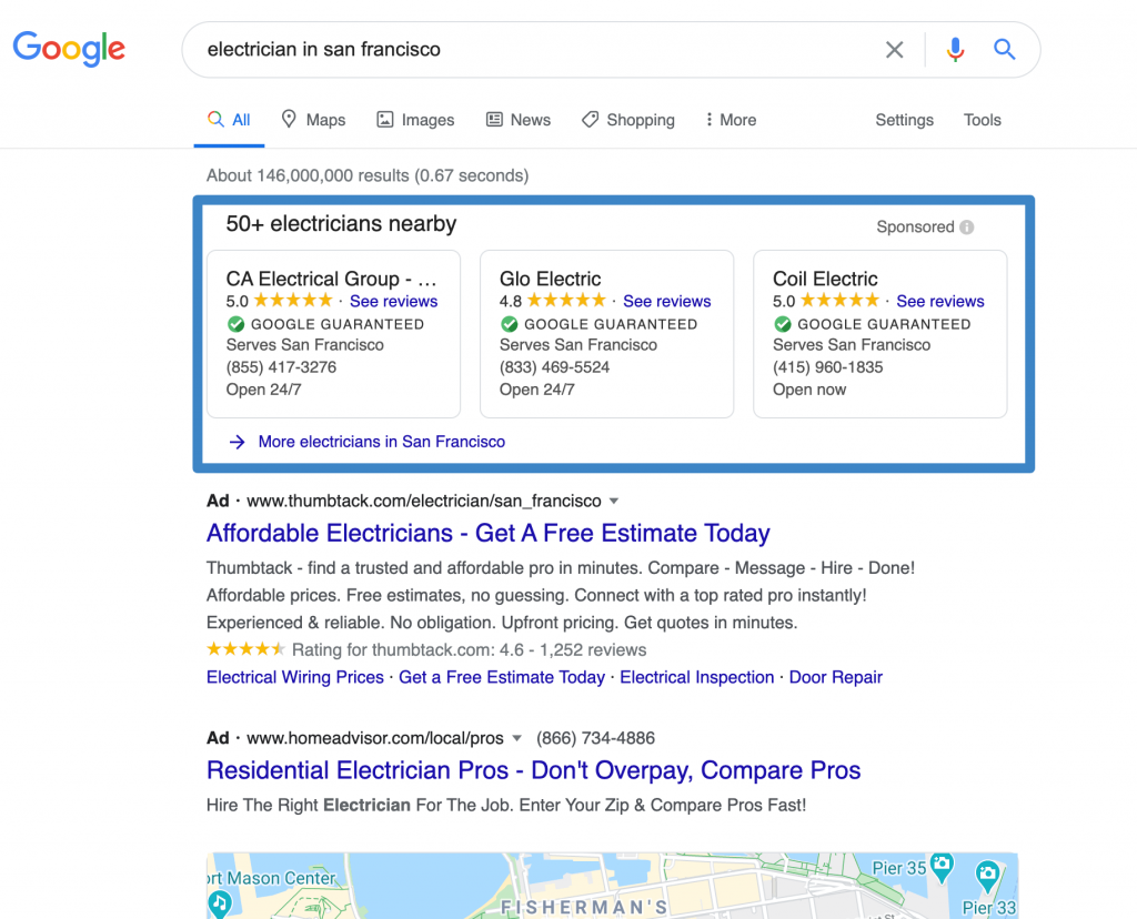 Google Local Service Ads Are Available to Law Firms (Maybe) 1 Example of a Google Local Service Ad